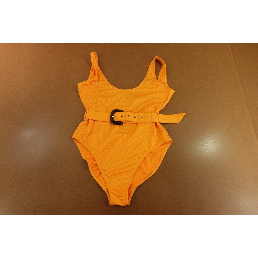 Warehouse Womens US Size 8 Orange Textured Belted One Piece Swimsuit NWT